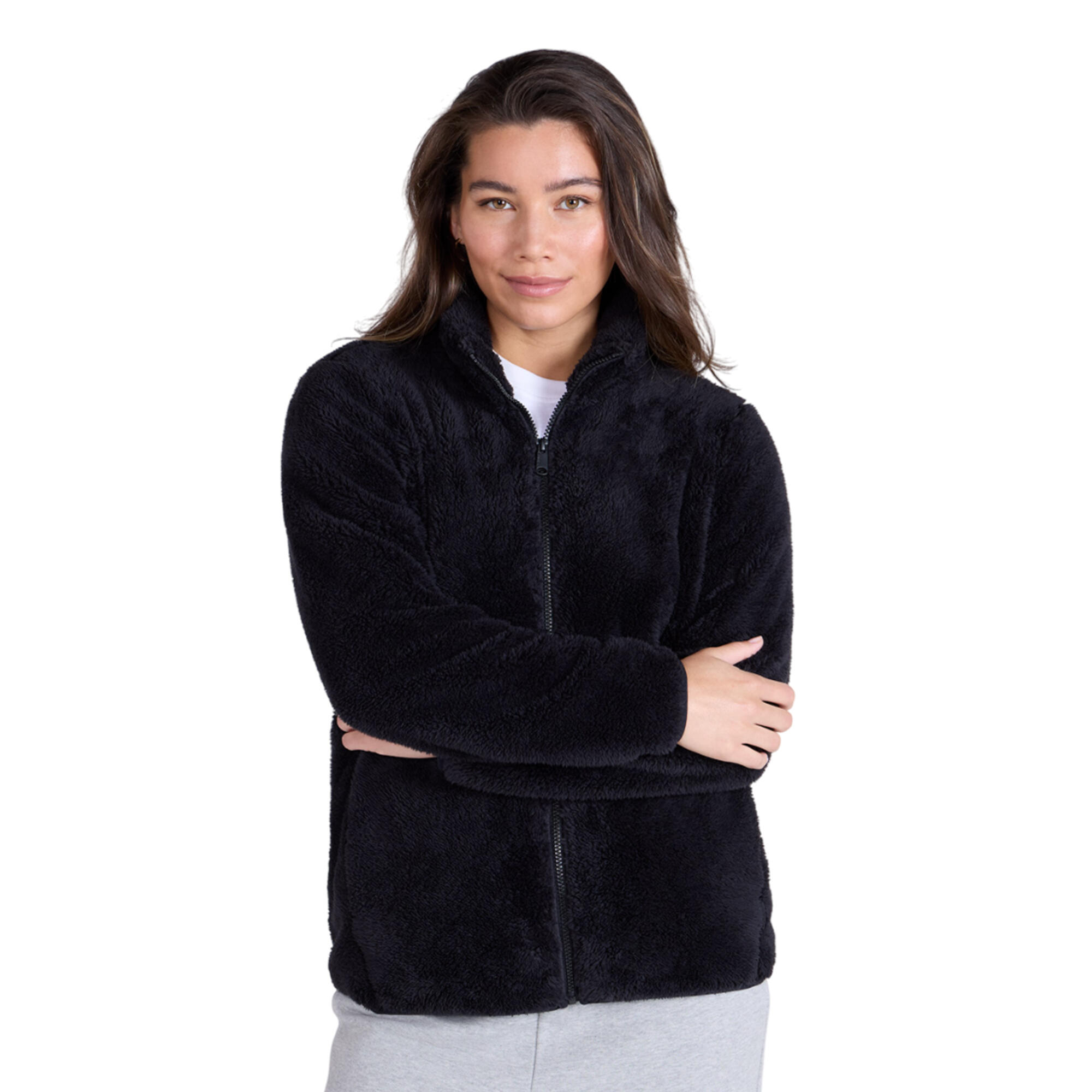 Womens/Ladies Teddy Fleece Full Zip Jacket (Jet Black) 3/4
