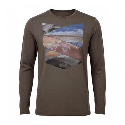 Langarmshirt Print Longsleeve Shirt Herren Sportshirt Berg Wandershirt in Braun
