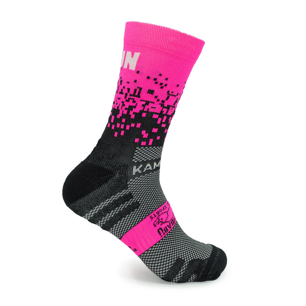Meias Running Unissexo PIXEL 2.0 Rosa Fluor - Cano Alto 2 fios 3/7