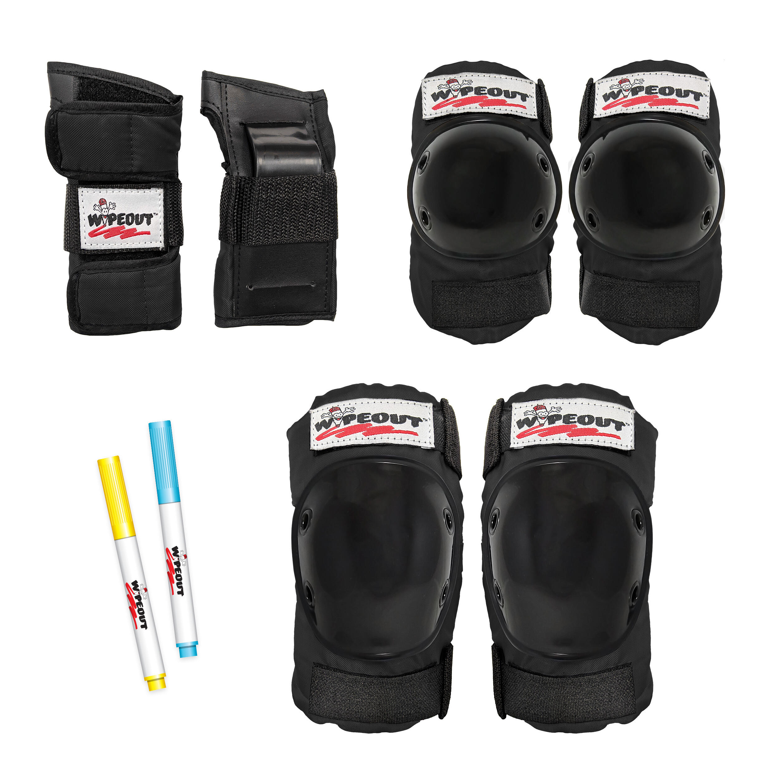 WIPEOUT BLACK Wipeout Dry Erase Kids Cycling Protective Pad Set