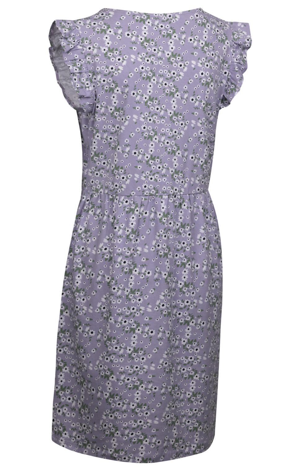 Vestido de jersey estampado con escote en V y mangas cortas con volantes 2/2