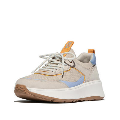 Fitflop fitflop f-mode suede/knit flatform slip-on laced sneakers grijs