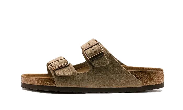 Birkenstock Arizona cu talpă moale din piele de căprioară, culoare taupe