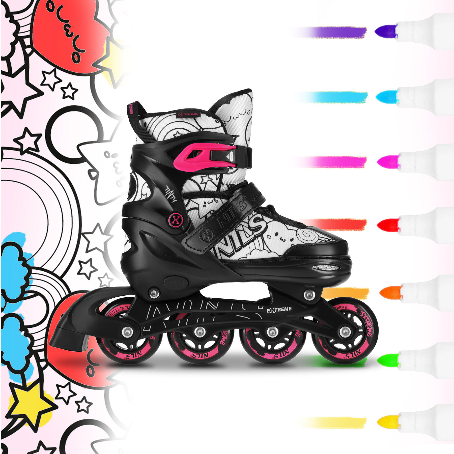 Kinder skates 4-in-1 NILS Extreme NH10907 TINTY, verstelbaar 39–42, met markers 4/7