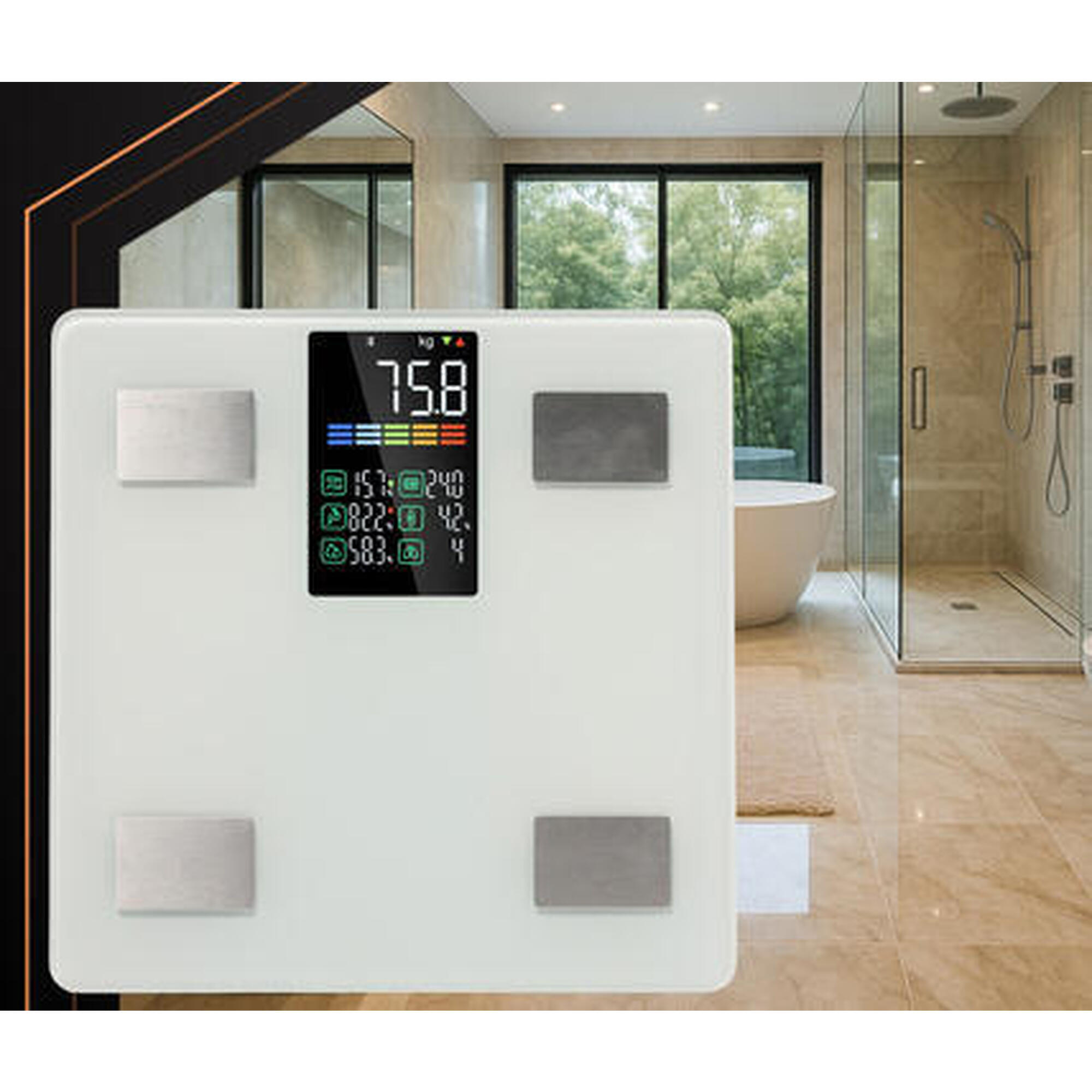 Cantar corporal smart, 8 indicatori, LCD, Feelfit, 226 kg, 30 x 30 x 3 cm, alb
