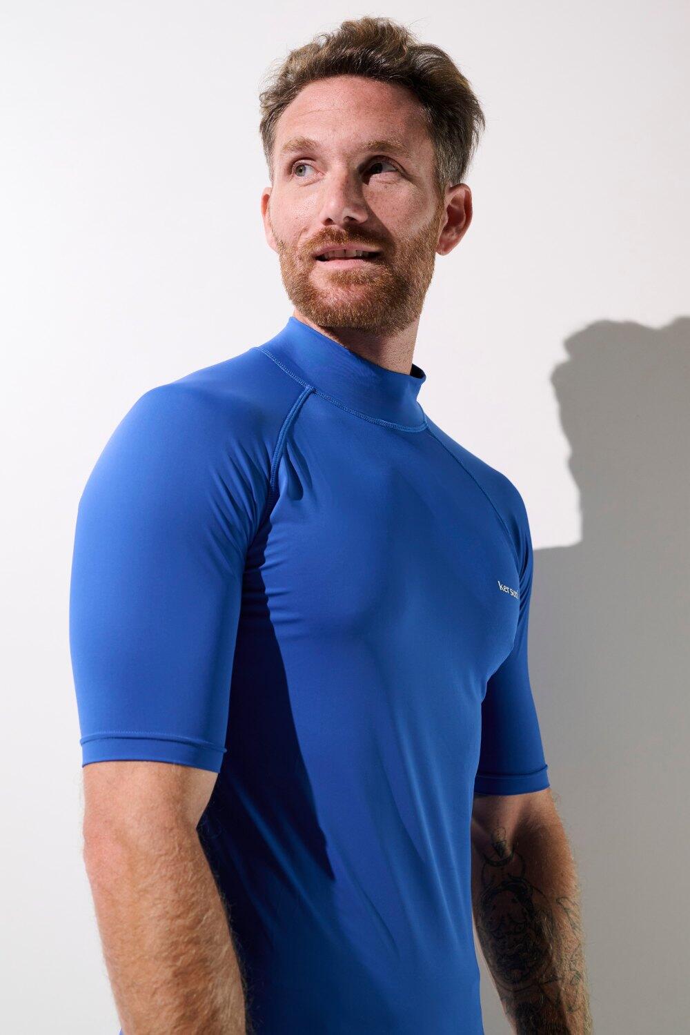 T-shirt de bain anti-UV Homme Manches Courtes Bleu Riviera, Malibu, UPF 50+ 4/7