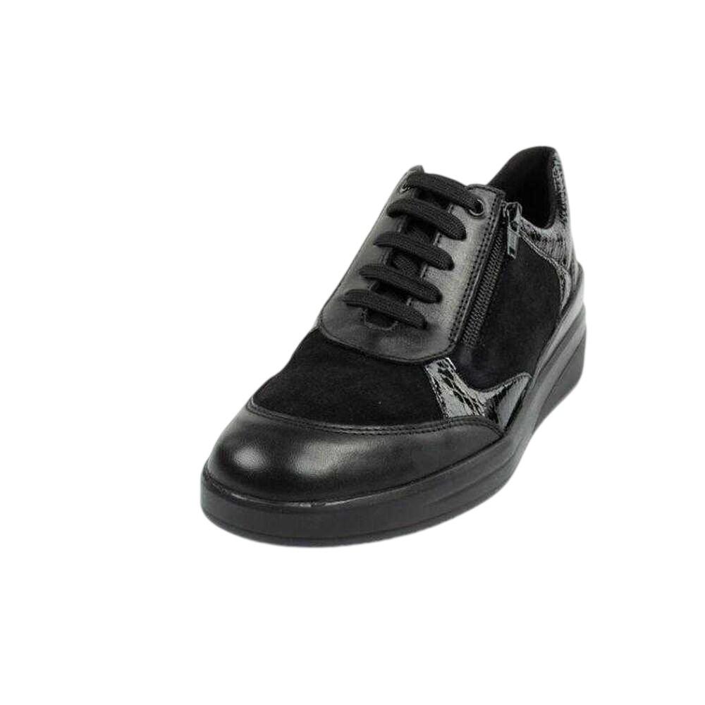 Womens/Ladies Emma Leather Lace Up Trainers (Black)