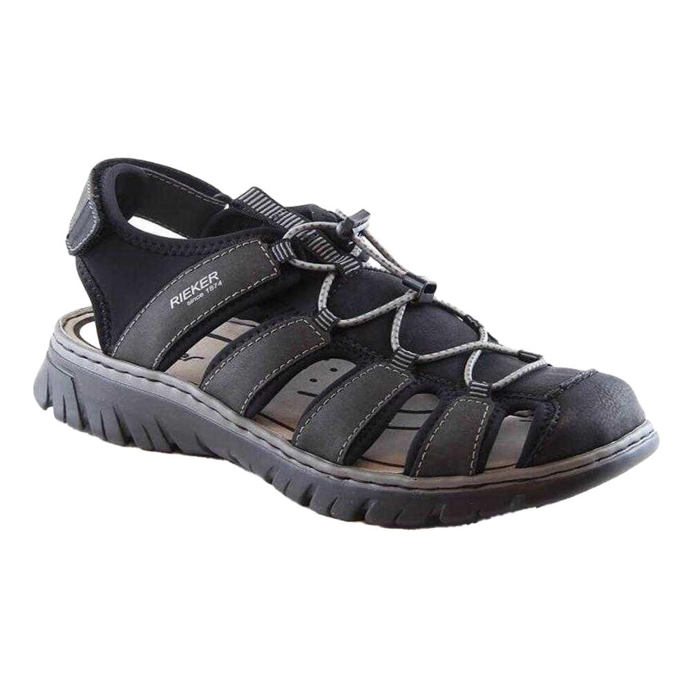 Mens logical Leather Closed Toe Sandals (Black)