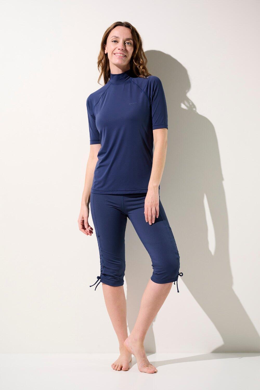 T-shirt de bain anti-UV Femme Bleu Manches Courtes, Malibu, UPF 50+ 5/6