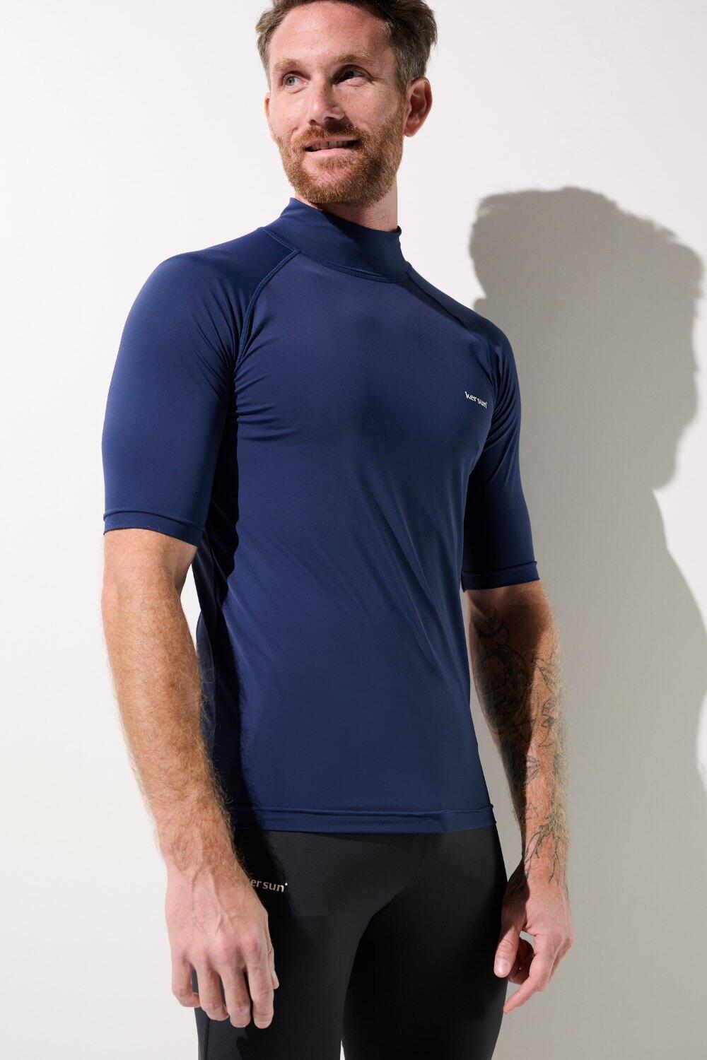 T-shirt de bain anti-UV Homme Bleu Manches Courtes, Malibu, UPF 50+ 2/7