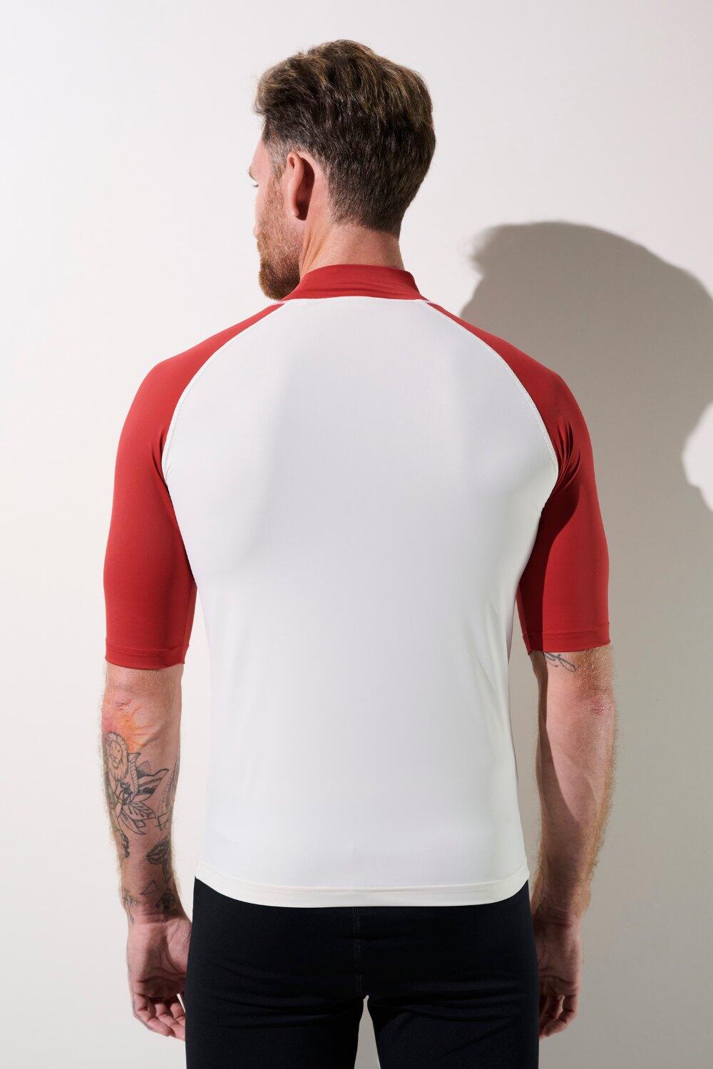 T-shirt de bain anti-UV Homme Blanc/Rouge Manches Courtes, Malibu, UPF 50+ 4/7