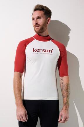 T-shirt de bain anti-UV Homme Blanc/Rouge Manches Courtes, Malibu, UPF 50+