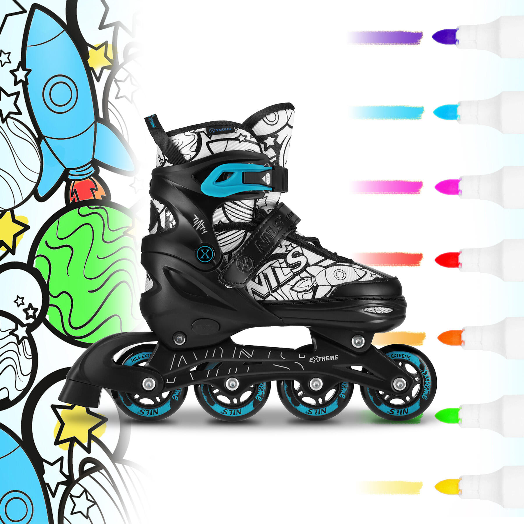 Kinder skates 4-in-1 NILS Extreme NH10907 TINTY, verstelbaar 35–38, met markers 2/7
