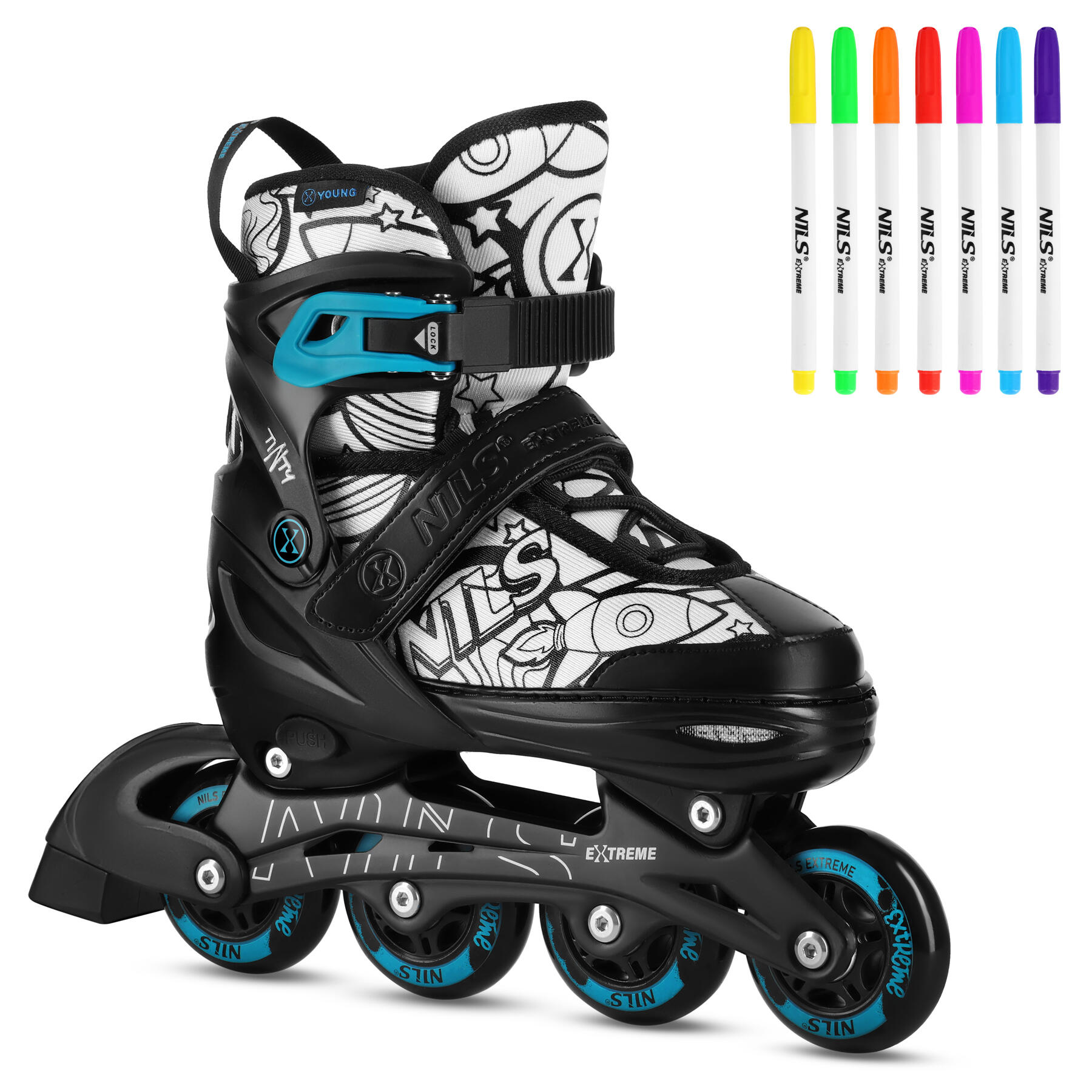 Kinder skates 4-in-1 NILS Extreme NH10907 TINTY, verstelbaar 35–38, met markers 4/7
