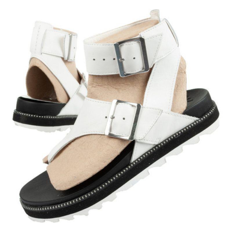 Womens/Ladies Leather Buckle Sandals (White)