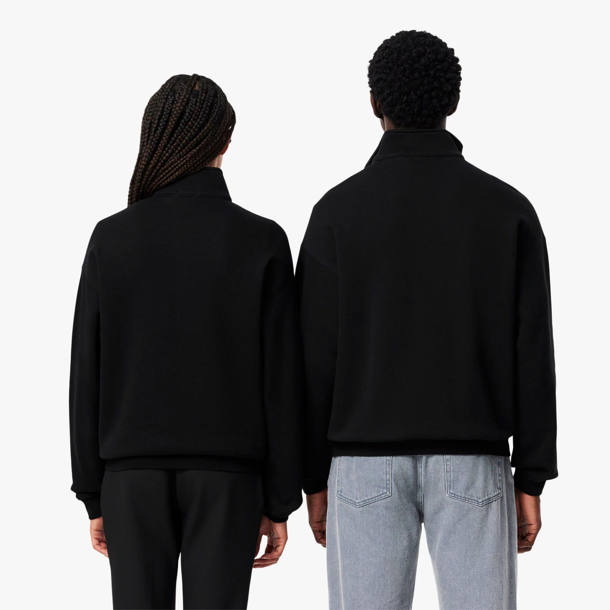 Unisex Adult Accent Badge Zip Neck Loose Fit Sweatshirt (Black) 3/4
