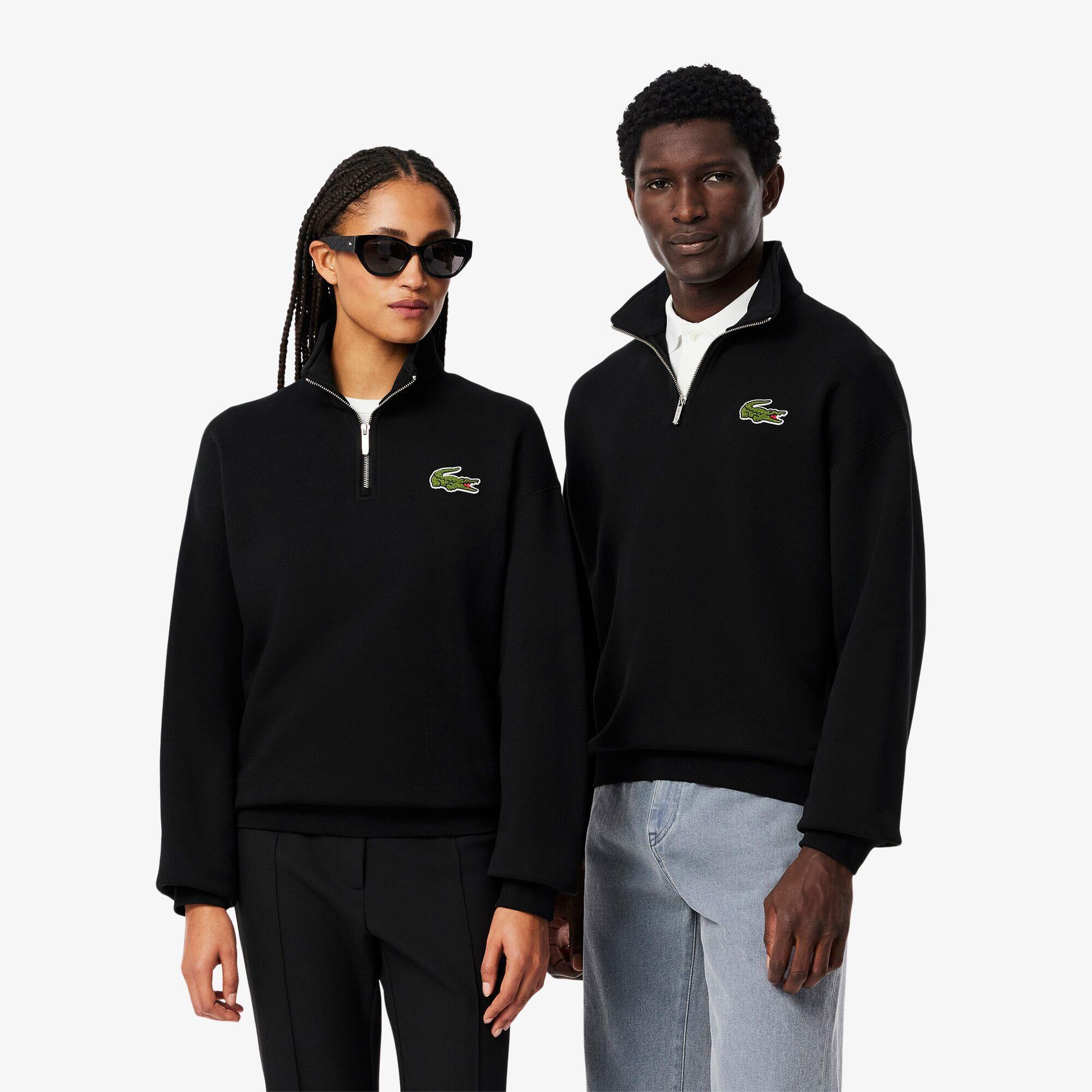 Unisex Adult Accent Badge Zip Neck Loose Fit Sweatshirt (Black) 2/4