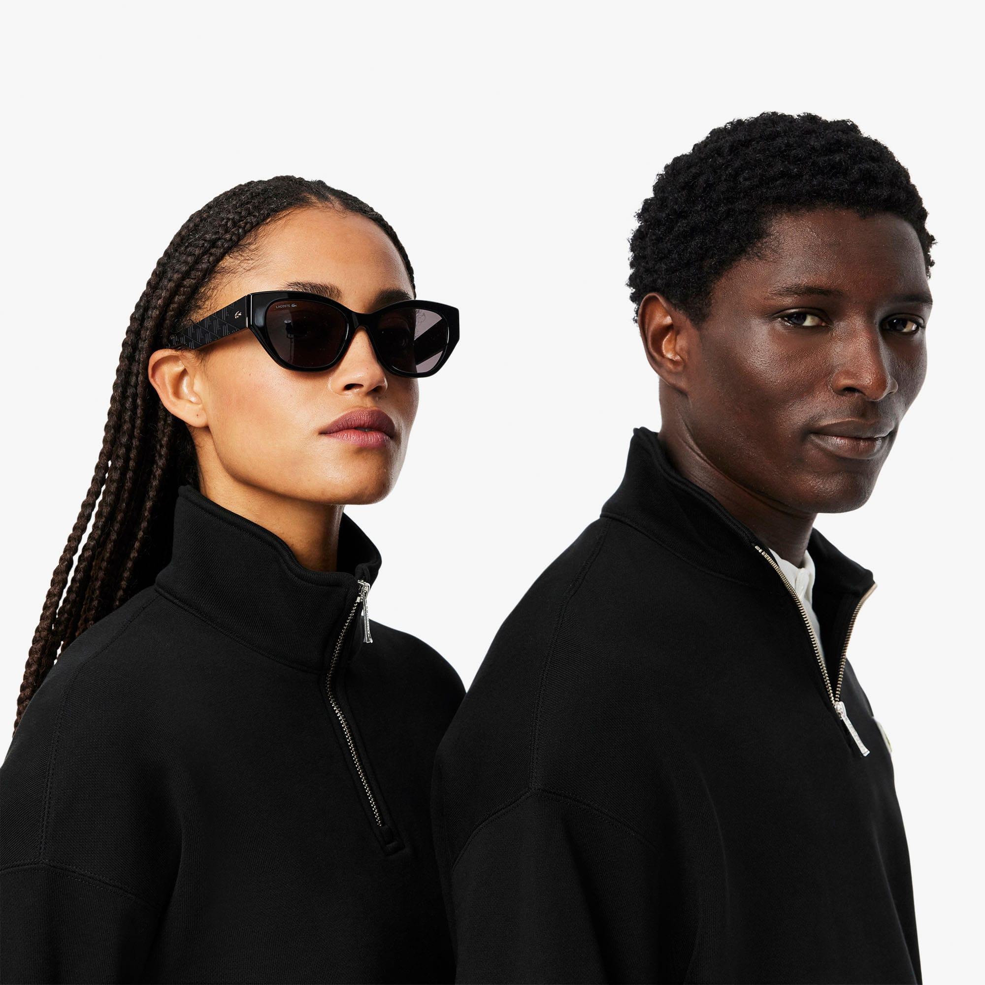 Unisex Adult Accent Badge Zip Neck Loose Fit Sweatshirt (Black) 4/4