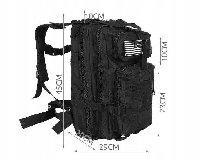 Ghiozdan militar, bretele reglabile, capacitate 30 L, negru, 20x29x45cm 5/7