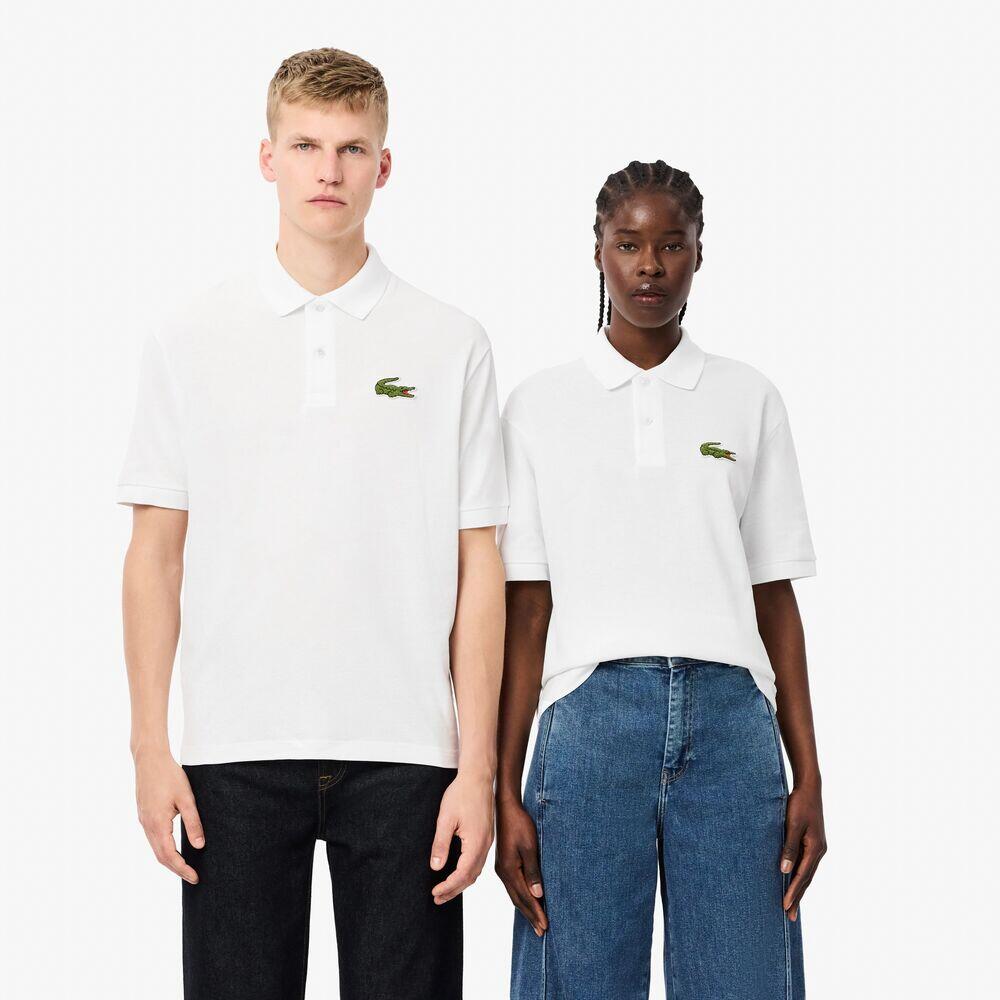 Polo Blanco Lacoste Manga Corta L.12.12 de Corte Holgado con Insignia 3/5