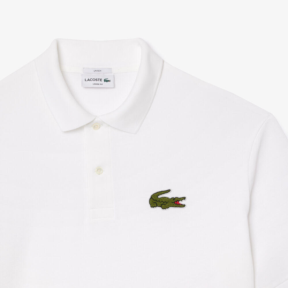 Polo Blanco Lacoste Manga Corta L.12.12 de Corte Holgado con Insignia 2/5