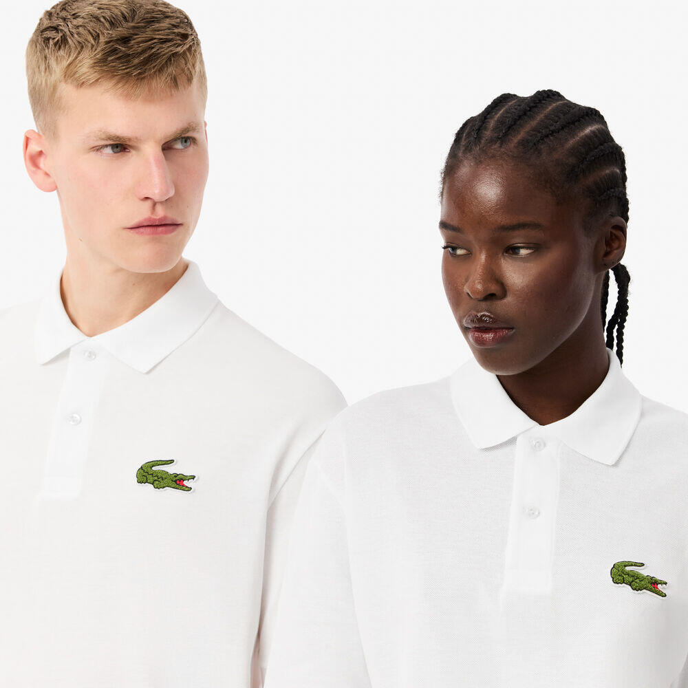 Polo Blanco Lacoste Manga Corta L.12.12 de Corte Holgado con Insignia 4/5