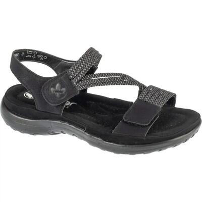 Dames streep synthetisch leren sandalen (zwart)