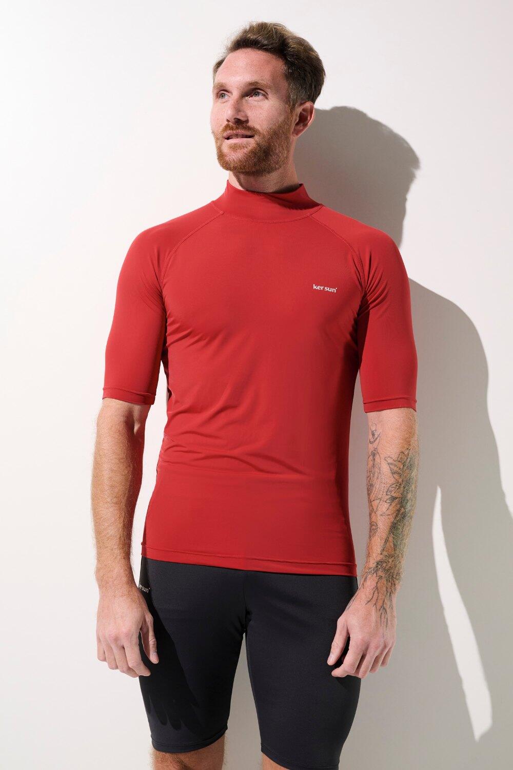 T-shirt de bain anti-UV Homme Rouge Manches Courtes, Malibu, UPF 50+ 2/7