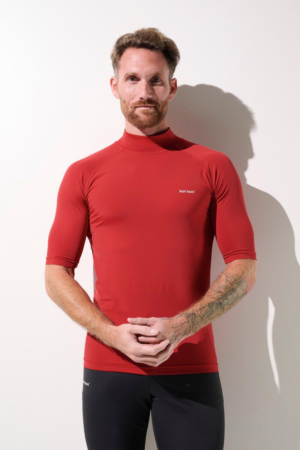 T-shirt de bain anti-UV Homme Rouge Manches Courtes, Malibu, UPF 50+ 7/7