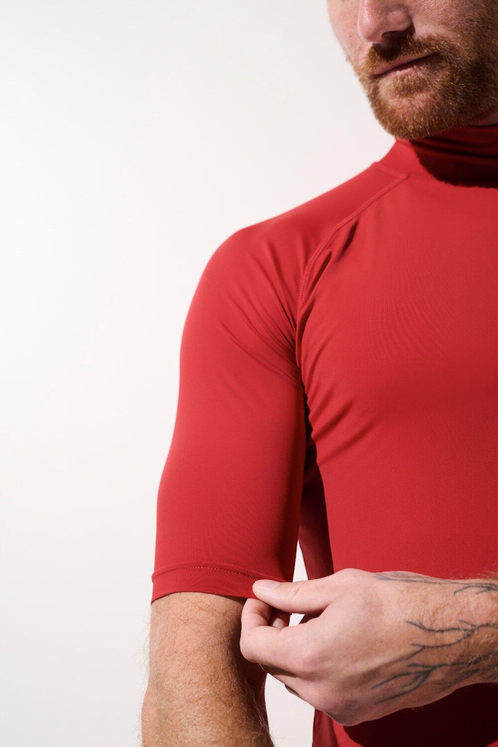 T-shirt de bain anti-UV Homme Rouge Manches Courtes, Malibu, UPF 50+ 6/7