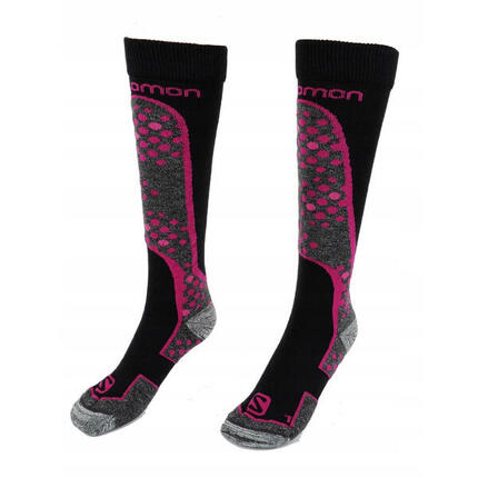 Chaussettes De Ski Motif/style Snowboard Adulte (Noir / Rose)
