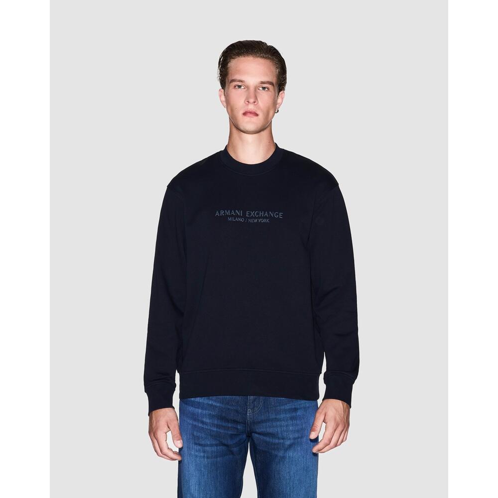 Mens Leisure Sweatshirt Tonal Milano/New York Logo UB101 1/4