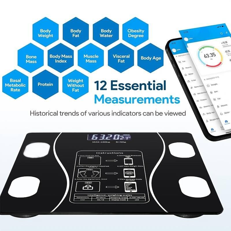 Cantar inteligent Bluetooth, analiza greutate, IMC, grasime, masa musculara, apa