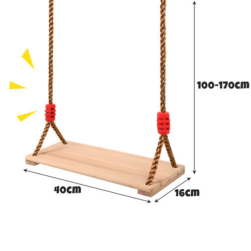 Leagan din lemn pentru copii, franghii reglabile 100-170 cm, 50 kg, 40 x 16 cm
