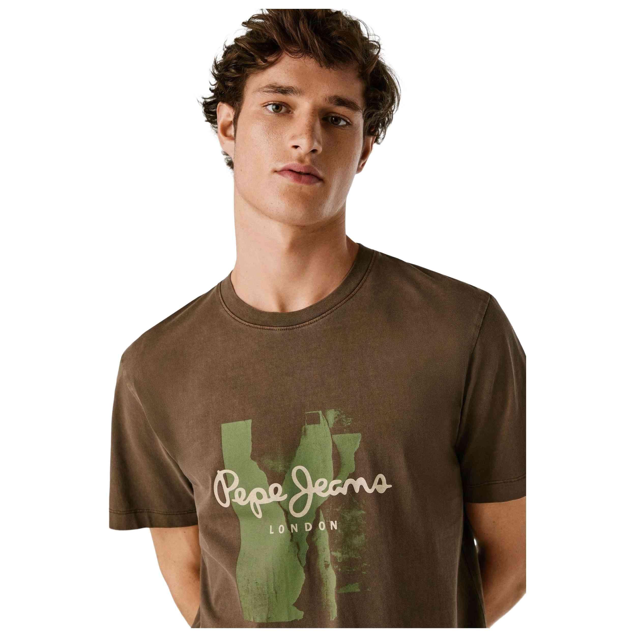 T-shirt PEPE JEANS Homme Beige Rayé, Coupe Régulière, Motif Designer, été