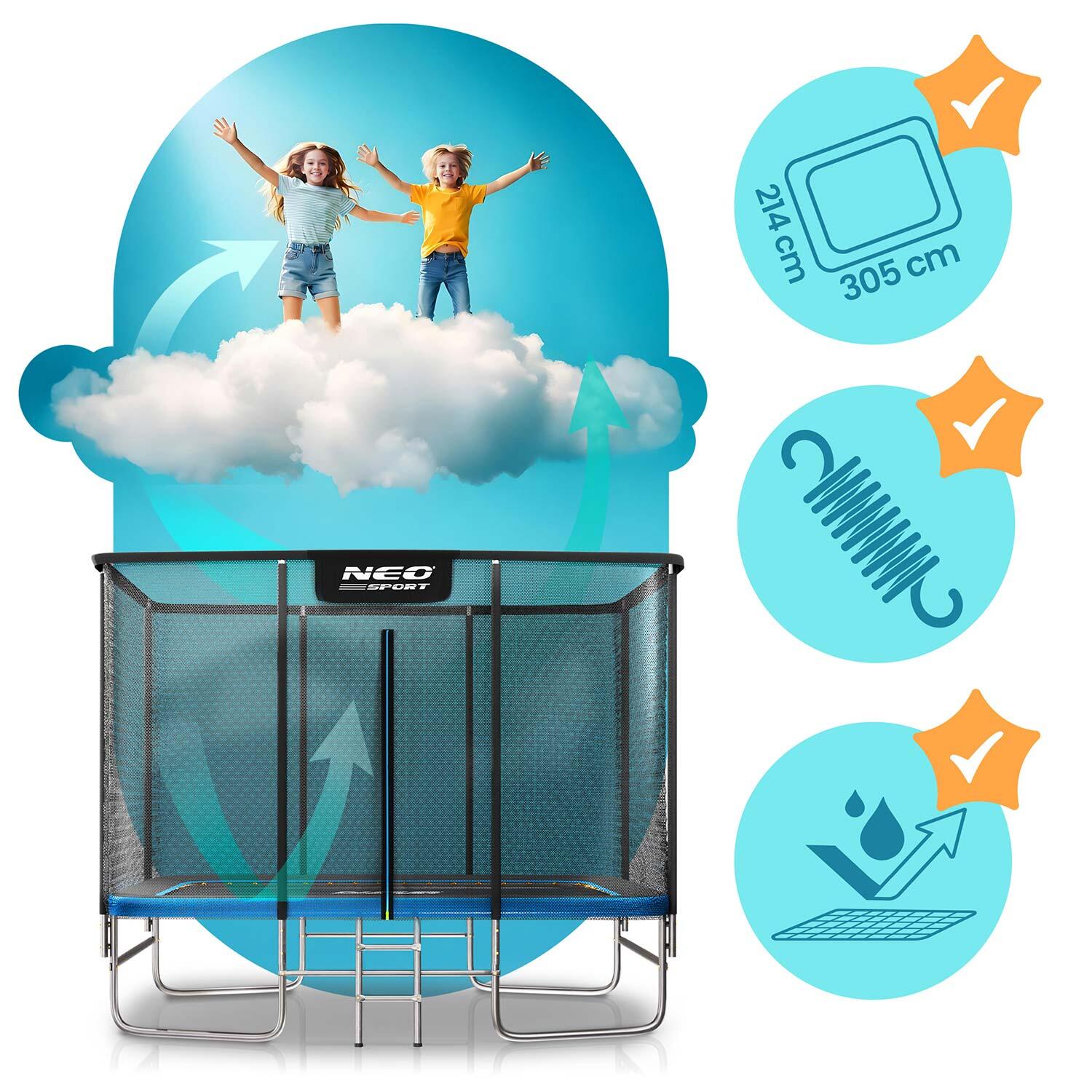 Duża trampolina ogrodowa Neo-sport prostokątna 305x213cm 10x7ft bezpieczna 3/7