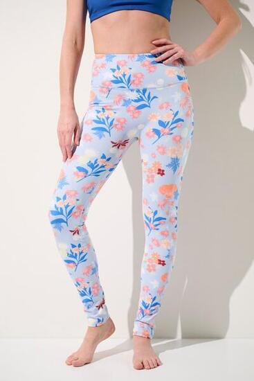 Legging de bain anti-UV Femme Bleu à Fleurs, Galápagos, UPF 50+