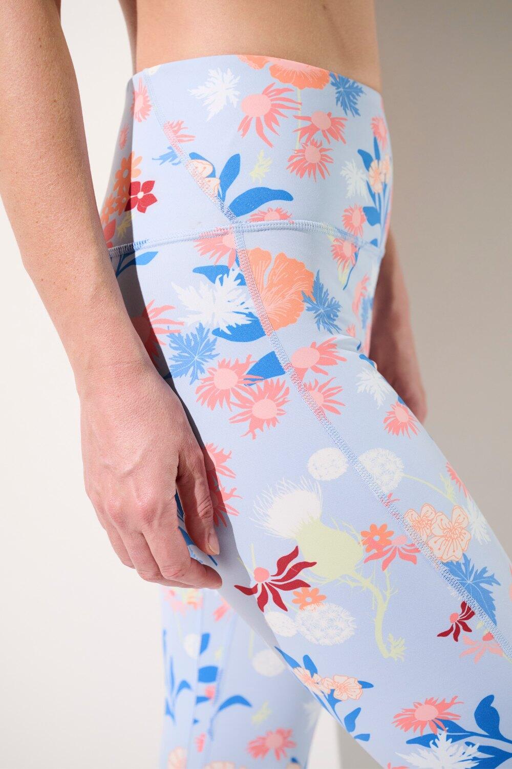 Legging de bain anti-UV Femme Bleu à Fleurs, Galápagos, UPF 50+ 3/4