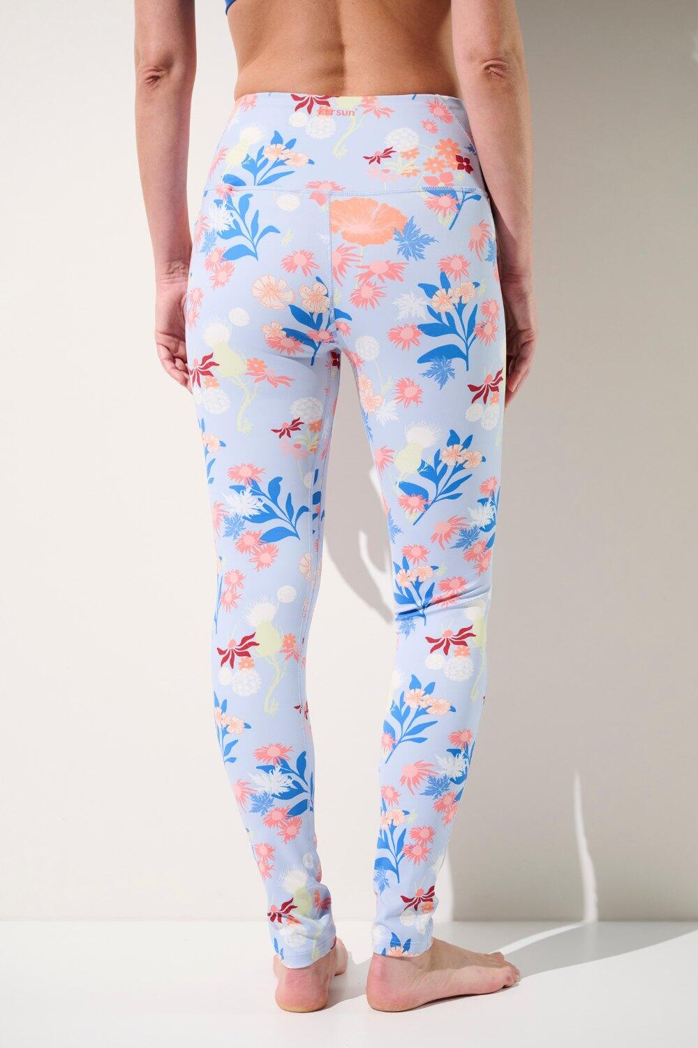 Legging de bain anti-UV Femme Bleu à Fleurs, Galápagos, UPF 50+ 2/4
