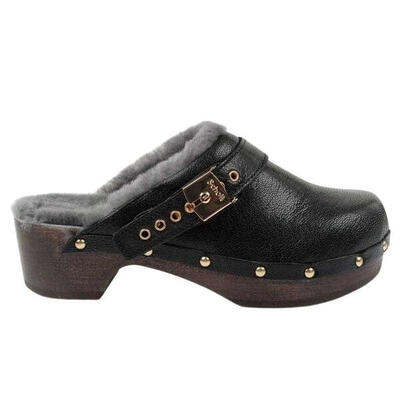 Dames iconic leren klompen (zwart)