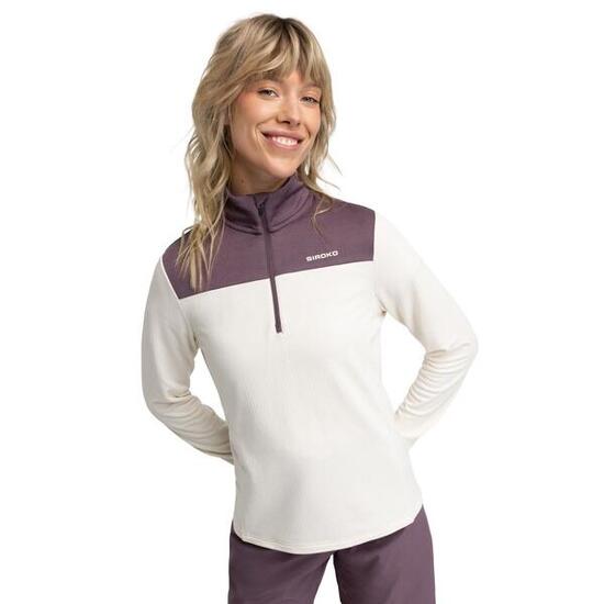 Pull demi-zip cyclotourisme femme Cyclisme Soulful Sand Beige