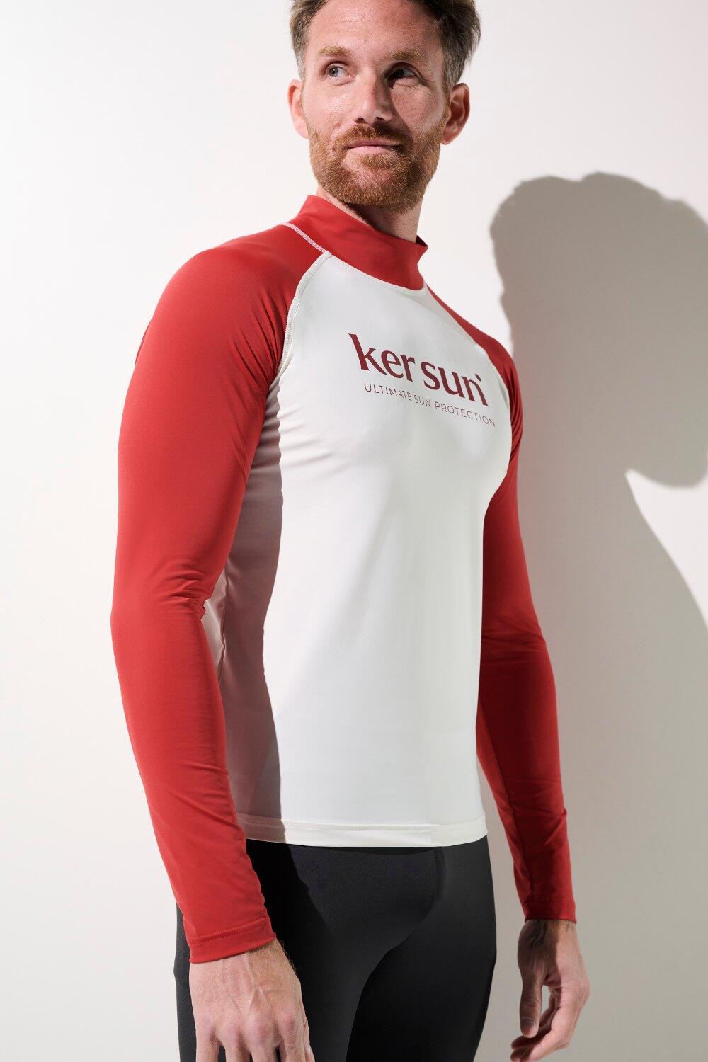 T-shirt de bain anti-UV Homme Blanc/Rouge, Malibu, UPF 50+ 3/6