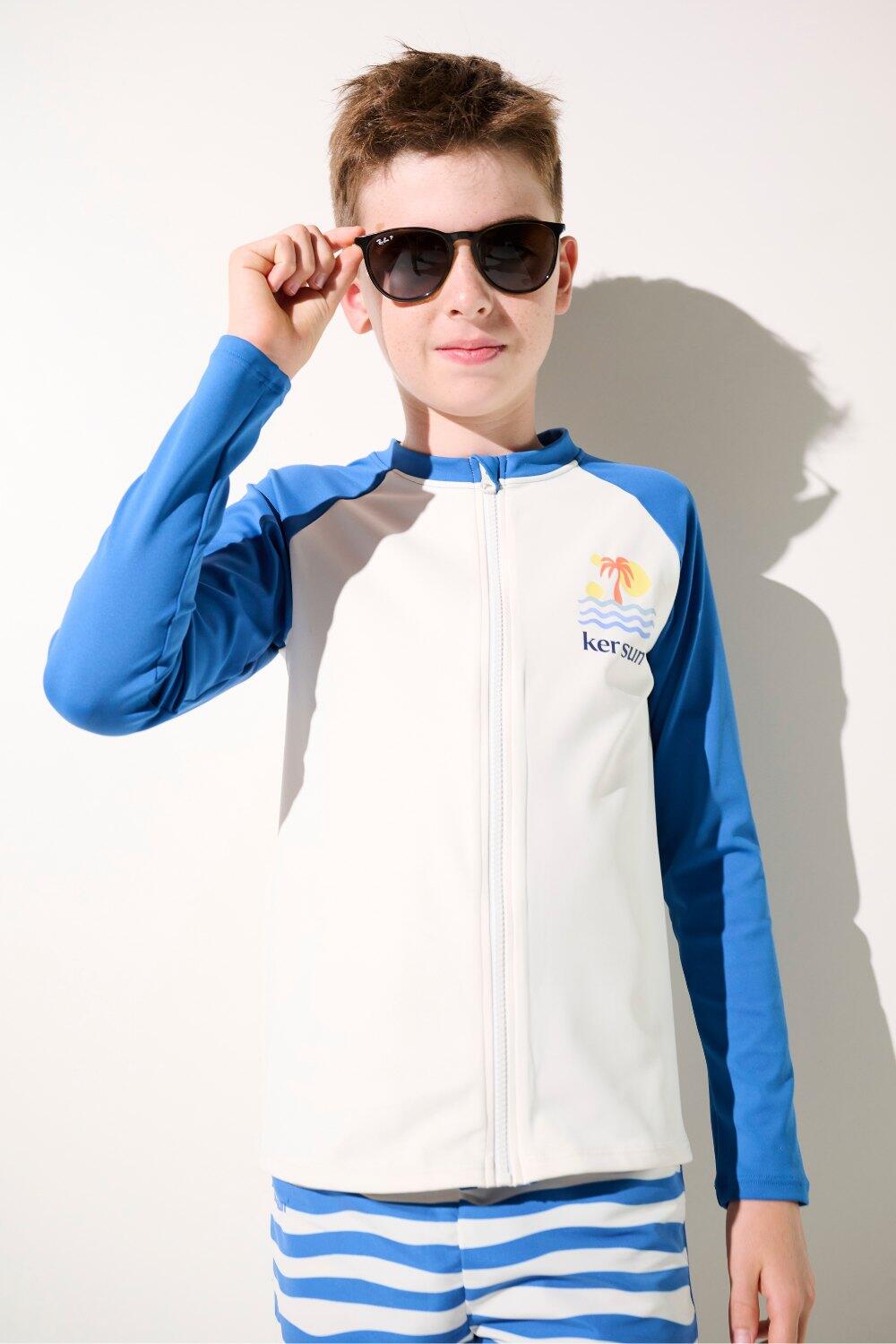 Veste de bain anti-UV Enfant (5-14 ans), Bleu, Fidji, UPF 50+ 1/7