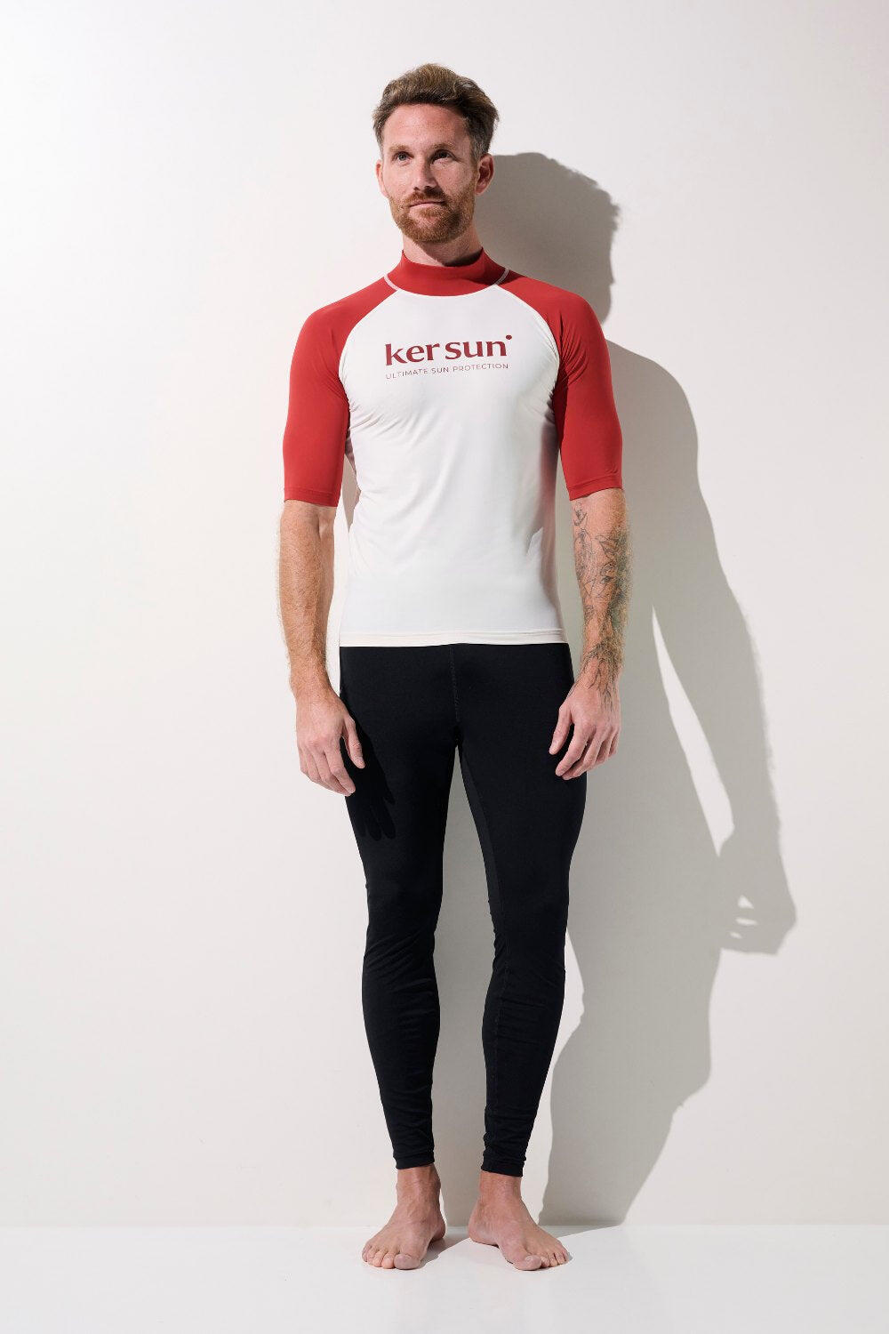 T-shirt de bain anti-UV Homme Blanc/Rouge Manches Courtes, Malibu, UPF 50+ 7/7
