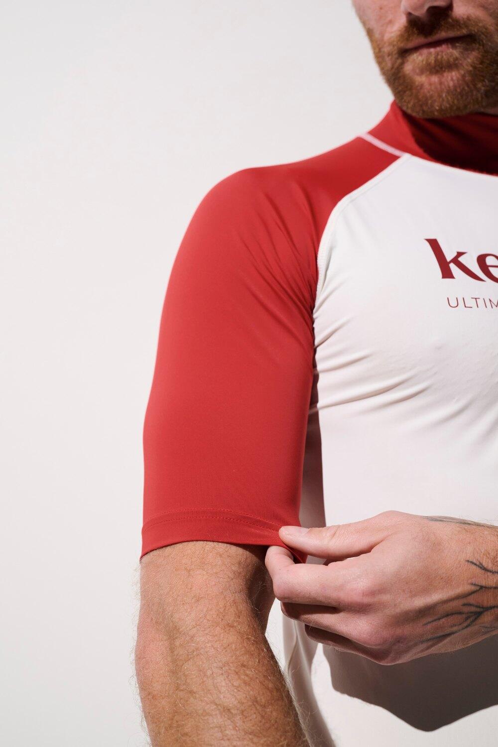 T-shirt de bain anti-UV Homme Blanc/Rouge Manches Courtes, Malibu, UPF 50+ 6/7