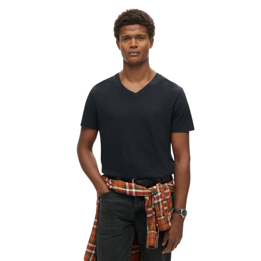 T-shirt con scollo a V in cotone slub a maniche corte 2/7