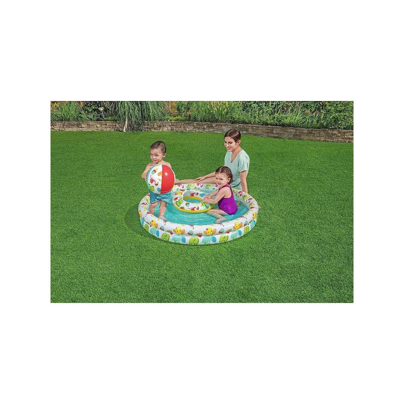 Set piscina gonflabila pentru copii, colac si minge, 122×20 cm, 137 L