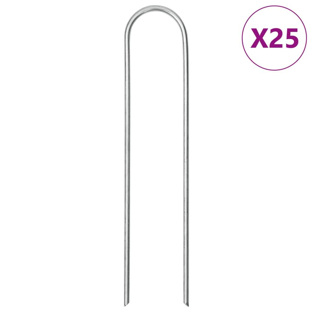VidaXL Ground Pegs 25 pcs U-shaped 15x3.5 cm Galvanized Steel