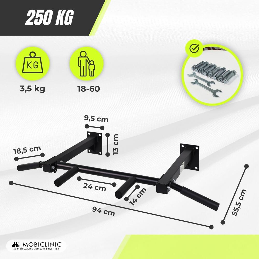 Optrekstang Pull up Bar met ankerset Staal voor wand 250kg 95x55.5 cm 2/7