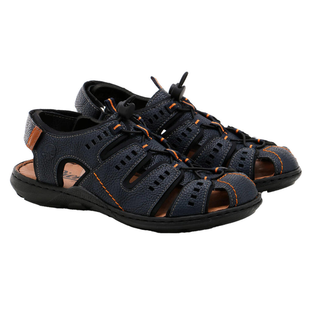 Mens Leather Closed Toe Sandals (Navy Blue)